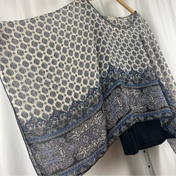 Lavish Large Boho Flowy Scarf Print Flowy Scoop Neck Boxy Top Tank Top - Picture 3 of 7